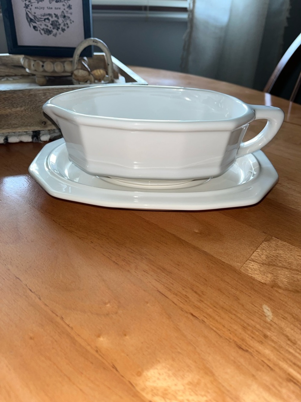 Pfaltzgraff Classic White Ceramic Gravy Boat with Underplate